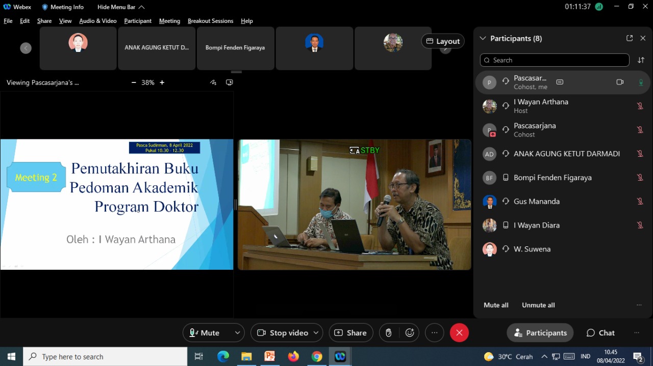 Rapat pemutakhiran Buku Pedoman Akademik Program Doktor, yang digelar secara daring, Selasa (19/04). (Foto: istimewa)