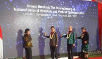 Ground Breaking Gedung Pelayanan Ibu dan Anak Program Strengthening of National Referral Hospitals dan Vertical Technical Units, di RSUP Prof. Dr. I.G.N.G Ngoerah Denpasar, Kamis (17/11/2022). (Foto: doc. Humas Pemprov)