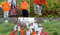Aksi tanam pohon oleh Yayasan Catra Mukya Wanantara di lingkungan Pura Luhur Batu Lumbang, Tabanan, Sabtu (28/01/23). (ngurah/diksimerdeka.com)