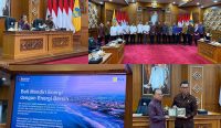 Gubernur Bali Wayan Koster bersama Direktur Utama PLN Darmawan Prasodjo dan jajaran pimpinan PLN serta pejabat Pemprov Bali berfoto bersama usai rapat kerja percepatan program Bali Mandiri Energi berbasis energi bersih di Ruang Rapat Kerthasaba, Jaya Sabha, Denpasar, Rabu (30/7/2025). Foto: tim/diksimerdeka.com