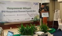 Teguh Santosa, menyampaikan sambutan sekaligus membuka Musyawarah Wilayah (Muswil) MES Bali 2025 di Hotel Santika, Kuta, Sabtu (30/8/2025).