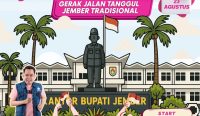 Poster resmi Tajemtra 2025: Gerak Jalan Tanggul–Jember Tradisional digelar pada 23 Agustus dengan start di Alun-Alun Tanggul dan finis di Alun-Alun Jember.