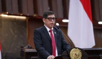 Ketua Baleg DPR RI Bob Hasan menyampaikan laporan dalam rapat paripurna DPR RI di Gedung Nusantara, Senayan, Jakarta.