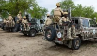 Tentara Nigeria berjaga di pangkalan militer di Borno State saat operasi melawan kelompok ISIS di Afrika Barat.