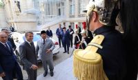 Presiden Prabowo Subianto dan Presiden Prancis Emmanuel Macron menghadiri peluncuran France–Indonesia High Level Business Council di Paris, Prancis.