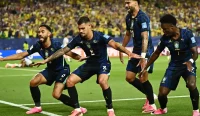 Matheus Cunha selebrasi gol Brasil saat laga Skotlandia vs Brasil bersama Bruno Guimaraes, Lucas Paqueta, dan Vinicius Junior di Piala Dunia 2026.