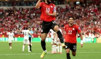 Mesir vs Selandia Baru: Mohamed Salah merayakan gol yang membawa Mesir berbalik unggul pada laga Grup G Piala Dunia 2026.