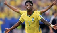 Skotlandia vs Brasil - Vinicius Junior merayakan gol yang membawa Brasil menang 3-0 atas Skotlandia pada laga Grup C Piala Dunia 2026.