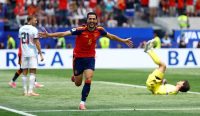 Head to Head Prancis vs Spanyol - Mikel Merino merayakan gol kemenangan Spanyol ke gawang Belgia yang membawa La Roja lolos ke semifinal Piala Dunia 2026.