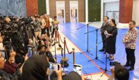 Ketua DPR RI Puan Maharani dalam konferensi pers membahas penyampaian RAPBN 2027 di Gedung Nusantara DPR RI Jakarta