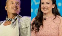 Kolase foto Macklemore (kiri) dan bintang YouTube Ms Rachel (kanan) yang tengah menjadi sorotan global berkat aksi berani Ms Rachel donasi Palestina untuk menyamai sumbangan sang rapper. Foto Komposit: Getty Images.