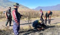 Tim investigasi Kemenhut bersama ahli mengambil sampel tanah dan meneliti sisa vegetasi yang hangus di Taman Nasional Bromo Tengger Semeru untuk usut tuntas pelaku pembakaran. Keyword: Kebakaran Bromo, Kemenhut, Pidana Karhutla, Taman Nasional Bromo. Kredit Foto: Istimewa/Kemenhut.