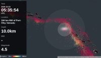 Peta seismik digital yang menunjukkan titik lokasi Gempa Vanuatu dengan magnitudo 4,5 di kedalaman 10 km sebelah barat laut Port-Olry. Foto: Mapbox/OpenStreetMap.
